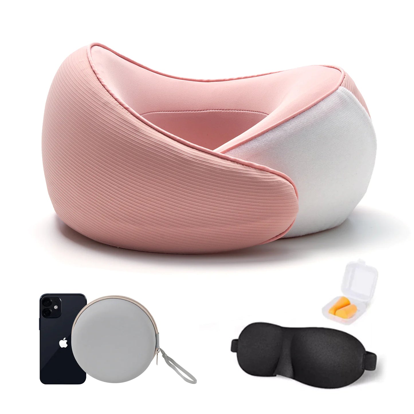 U-förmiges Memory Foam Nackenkissen in Schwarz mit gratis Aufbewahrungsbox