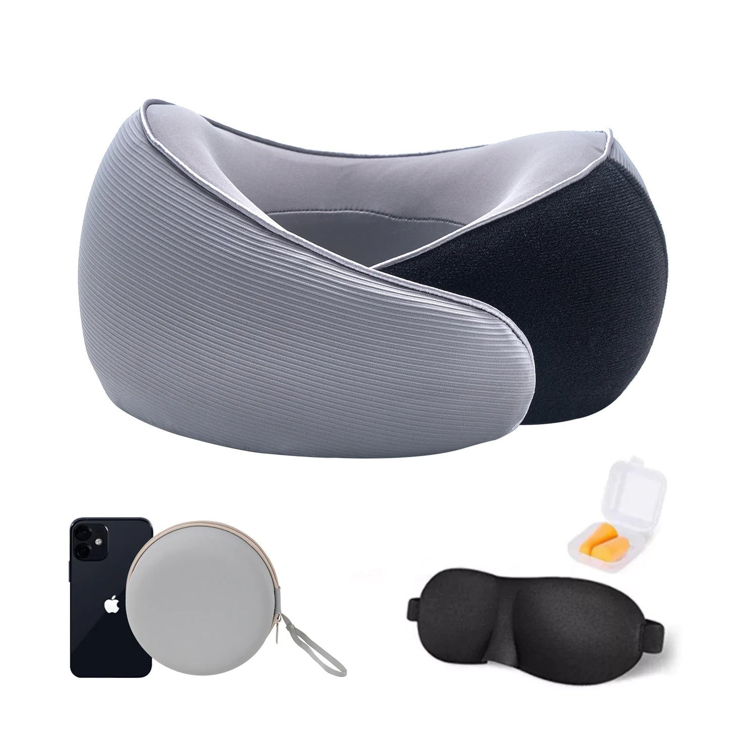 U-förmiges Memory Foam Nackenkissen in Blau mit gratis Aufbewahrungsbox