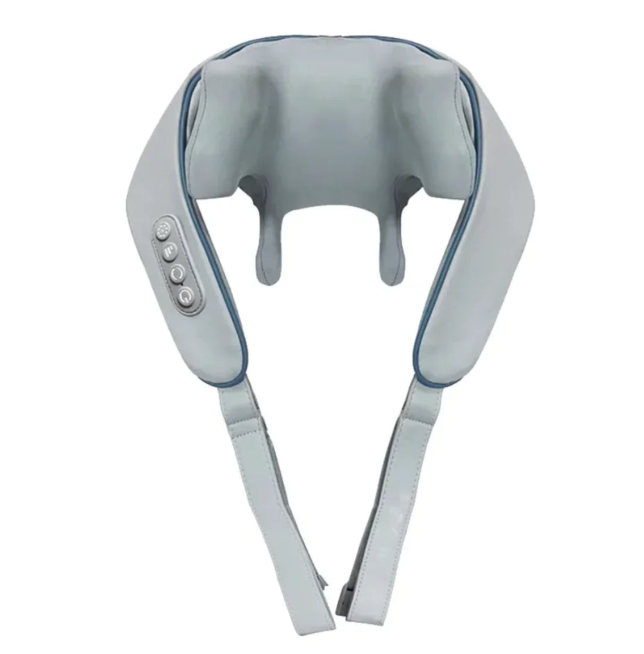 Kabelloser Nacken- und Schultermassager in Grau – Produktansicht, flexibel und tragbar